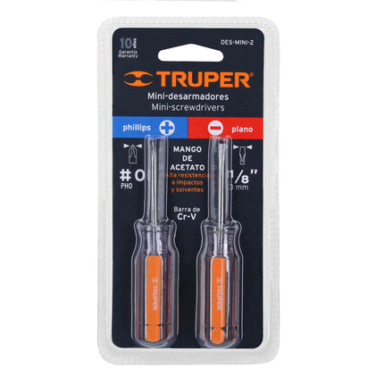 Dúo de mini desarmadores mango de acetato, Truper | DES-MINI-2 | 14199