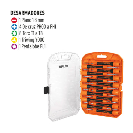 Juego con 15 desarmadores de precisión, Truper | JOY-15 | 14205