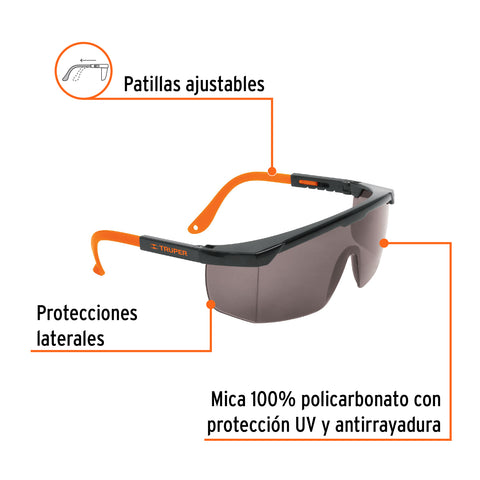 Lentes de seguridad ajustables grises, Truper Classic | LEN-2000N | 14213