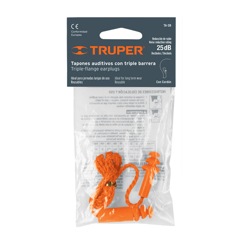 Tapón auditivo reutilizable triple barrera con cordón | TA-3B | 14225