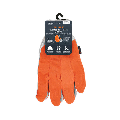 Guantes de carnaza y loneta, uso ligero, unitalla, TRUPER | GU-265 | 14244