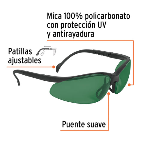 Lentes de seguridad verdes, Truper Vision | LEDE-S5 | 14305