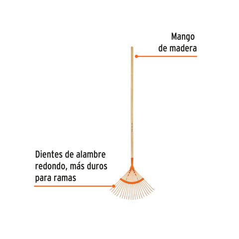 Escoba metálica p/jardín curva,22 dientes redondos,mango 48' | EM-22A | 14324