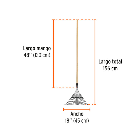 Escoba metálica para jardín, recta, 18 dientes, mango 48' | EMX-18 | 14326