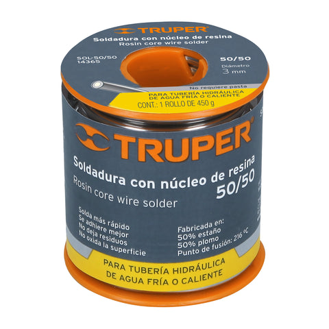 Soldadura con núcleo resina 50/50, tubería hidráulica, 450 g | SOL-50/50 | 14365
