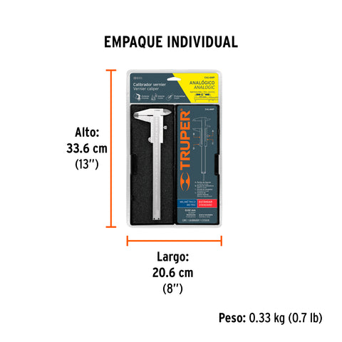 Calibrador vernier analógico 6', acero inox, std y mm,TRUPER | CAL-6MP | 14394