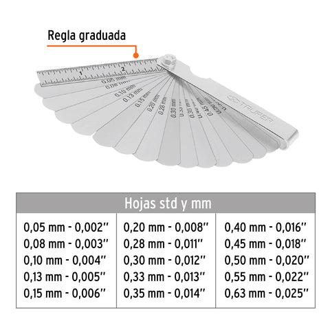 Calibrador de 15 hojas std / mm, Truper | CAL-15 | 14395