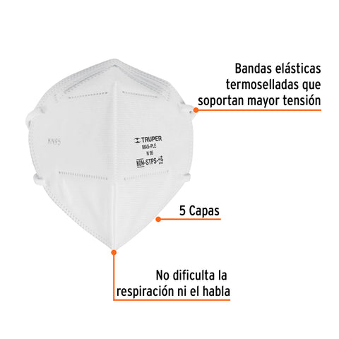 Respirador plegable N95, para polvos y partículas, Truper | MAS-PLE | 14427