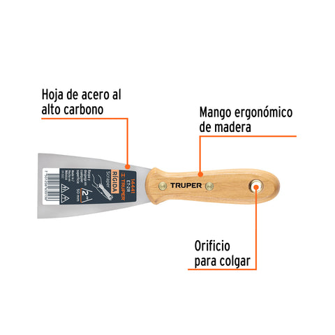 Espátula rígida 2' con mango de madera, Truper | ET-2R | 14441