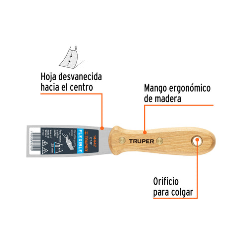 Espátula flexible 1' con mango de madera, Truper | ET-1F | 14447
