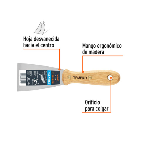 Espátula flexible 2' con mango de madera, Truper | ET-2F | 14448