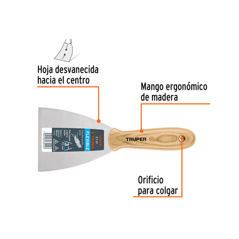 Espátula flexible 3' con mango de madera, Truper | ET-3F | 14449