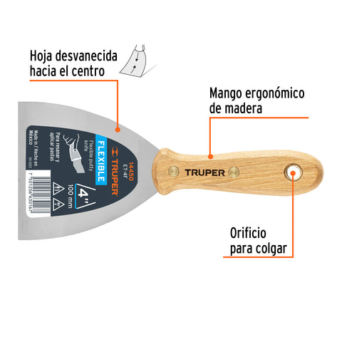 Espátula flexible 4' con mango de madera, Truper | ET-4F | 14450