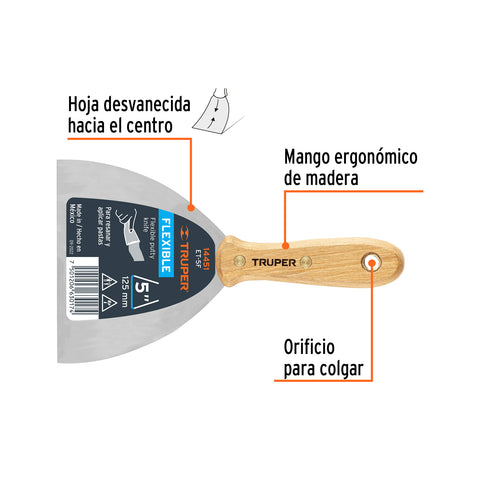 Espátula flexible 5' con mango de madera, Truper | ET-5F | 14451