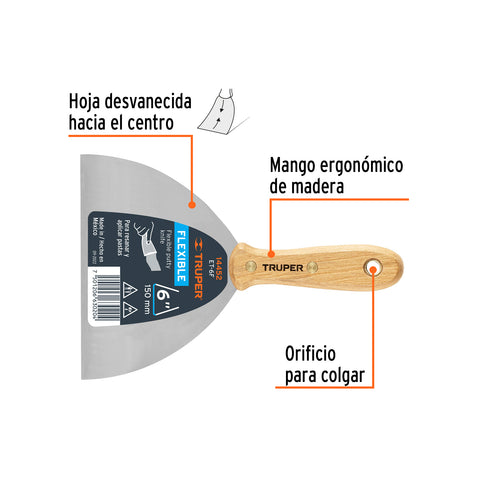 Espátula flexible 6' con mango de madera, Truper | ET-6F | 14452
