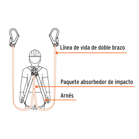 Línea de vida absorbedor impacto, doble brazo, gancho grande | CAB-5432-18 | 14454