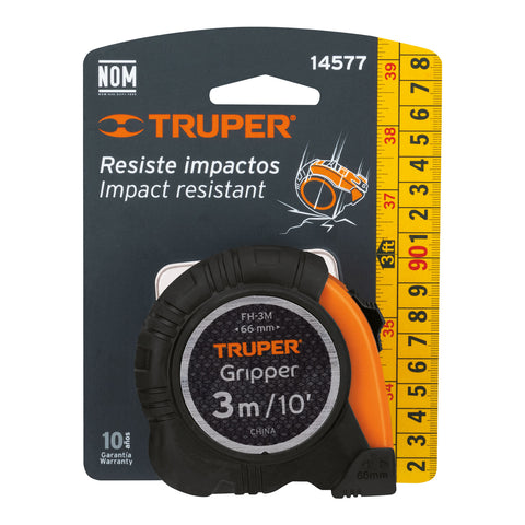 Flexómetro Gripper contra impactos 3 m cinta 13 mm, Truper | FH-3M | 14577