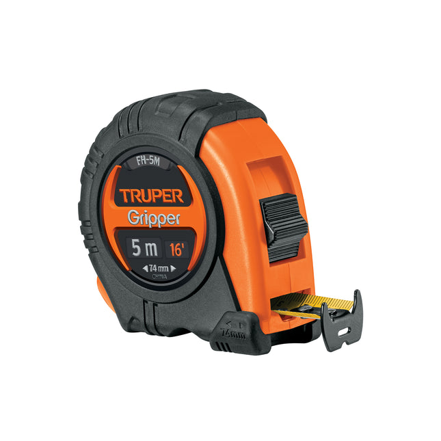Flexómetro Gripper contra impactos 5 m cinta 19 mm, Truper | FH-5M | 14578