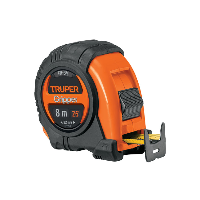 Flexómetro Gripper contra impactos 8 m cinta 25 mm, Truper | FH-8M | 14579