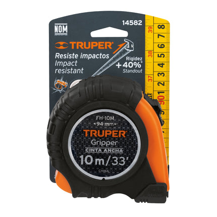 Flexómetro Gripper contra impactos 10 m cinta 32 mm, Truper | FH-10M | 14582
