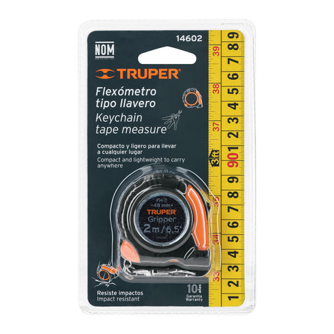 Flexómetro Gripper de 2 m tipo llavero, cinta 13 mm, Truper | FH-2 | 14602