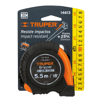 Flexómetro Gripper contra impactos 5.5 m cinta 25 mm, Truper | FH-55M | 14613