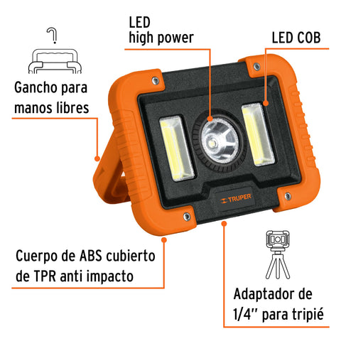Lámpara LED 1000 lm de trabajo, recargable, TRUPER | LAT-1300 | 14631