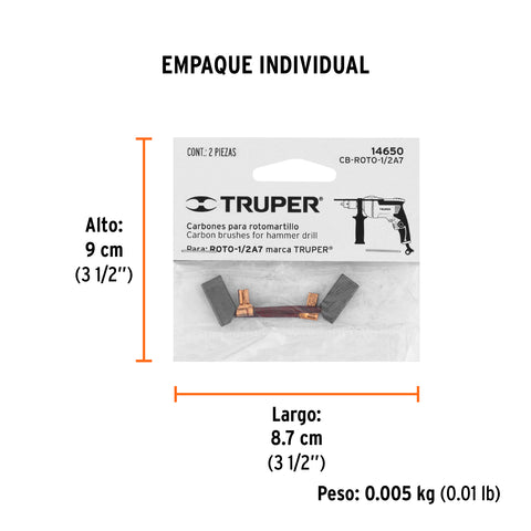 Bolsa con 2 carbones de repuesto para ROTO-1/2A7, TRUPER | CB-ROTO-1/2A7 | 14650
