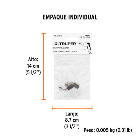 Bolsa con 2 carbones de repuesto para TAL-3/8A2, TRUPER | CB-TAL-3/8A2 | 14673