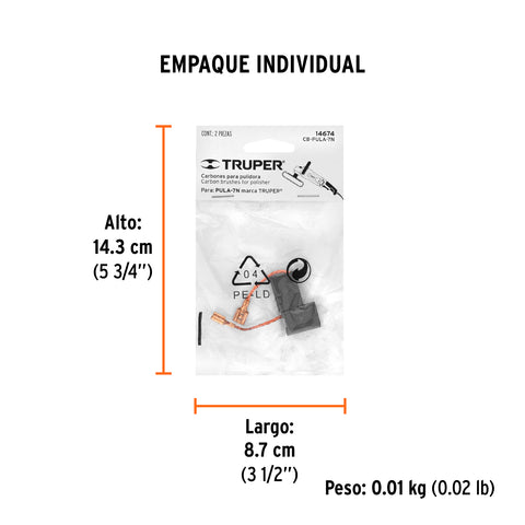 Bolsa con 2 carbones de repuesto para PULA-7N, TRUPER | CB-PULA-7N | 14674