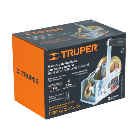 Malacate de manivela 1100 kg con cable, Truper | MAW-91C | 14721