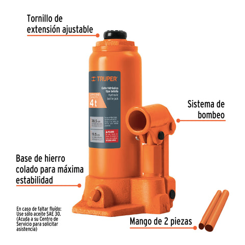 Gato hidráulico de botella de 4 Ton, Truper | GAT-4 | 14812
