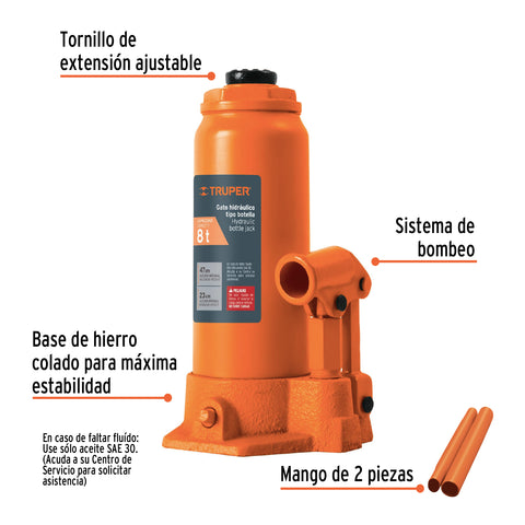 Gato hidráulico de botella de 8 Ton, Truper | GAT-8 | 14816