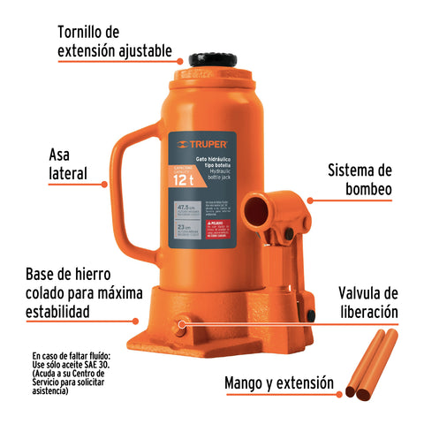 Gato hidráulico de botella de 12 Ton, Truper | GAT-12 | 14818