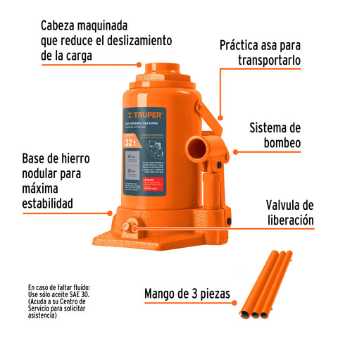 Gato hidráulico de botella de 32 Ton, Truper | GAT-32 | 14819