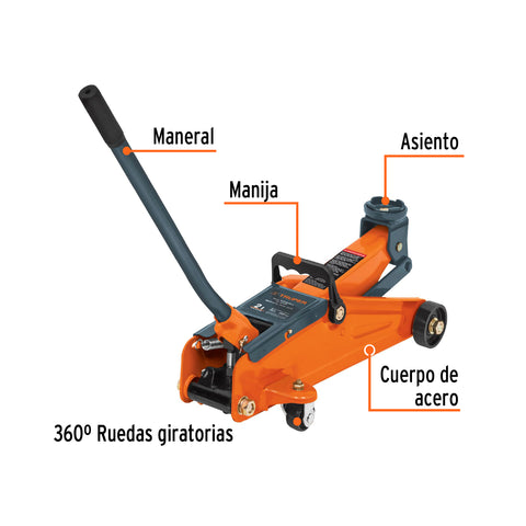 Gato hidráulico de patín, 2t, 50 movimientos, Truper | GAPA-2 | 14824