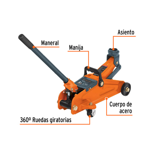 Gato hidráulico de patín, 2t, 30 movimientos, Truper | GAPA-2E | 14944