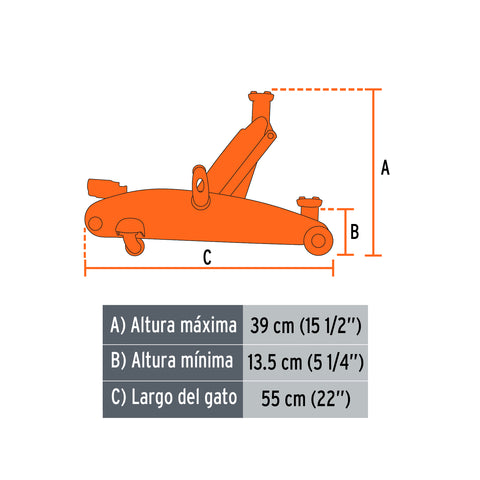 Gato hidráulico de patín 2.5t, elevación rápida, con maletín | GAPA-250 | 14946