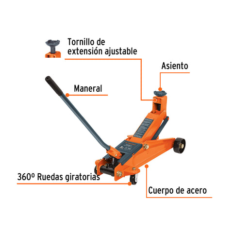 Gato hidráulico de patín 3t, 57 movimientos, maletín, Truper | GAPA-300 | 14947