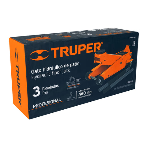 Gato hidráulico de patín 3t profesional, elev rápida, Truper | GAPRO-300 | 14949
