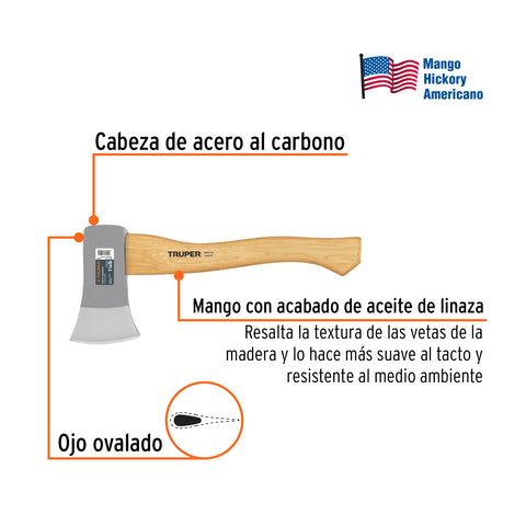Hacha cazadora 1-1/4 lb, mango hickory 14', TRUPER | HC-1-1/4 | 14950