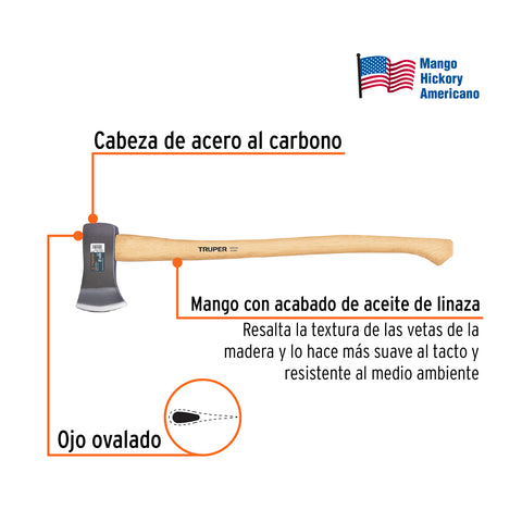 Hacha Boy 2-1/4 lb, mango de hickory 28', Truper | HB-2-1/4M | 14956