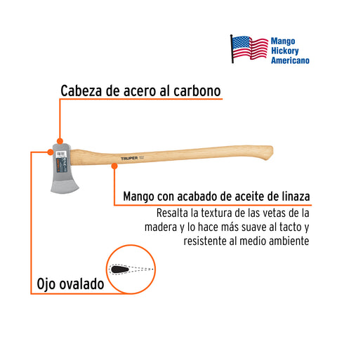 Hacha Michigan 3-1/2 lb, mango de hickory 34', Truper | HM-3-1/2M | 14958