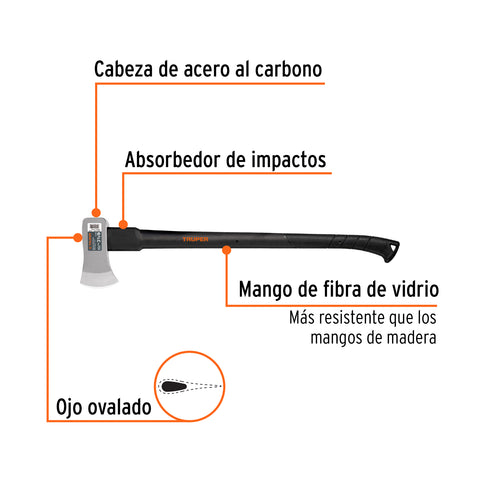 Hacha Michigan 3-1/2 lb, mango fibra de vidrio 34', Truper | HM-3-1/2F | 14962