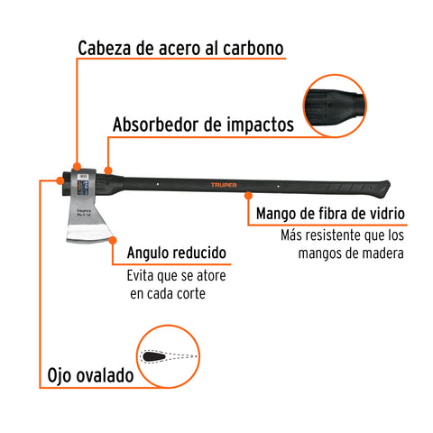 Hacha media labor 3-1/2 lb, mango de fibra de vidrio 36' | ML-3-1/2M | 14970