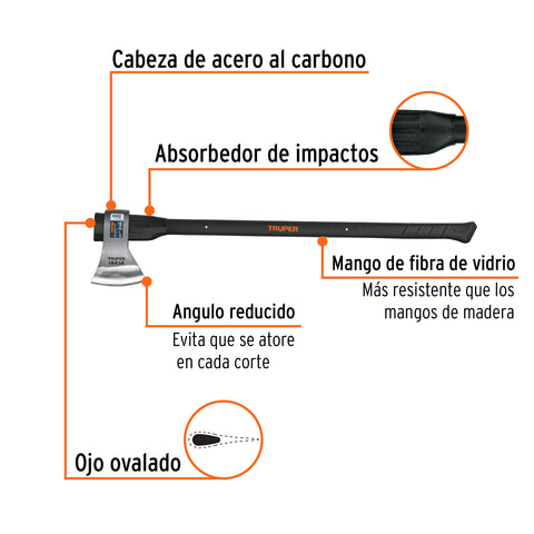 Hacha labor entera 2-1/2 lb, mango de fibra de vidrio 36' | LE-2-1/2M | 14976