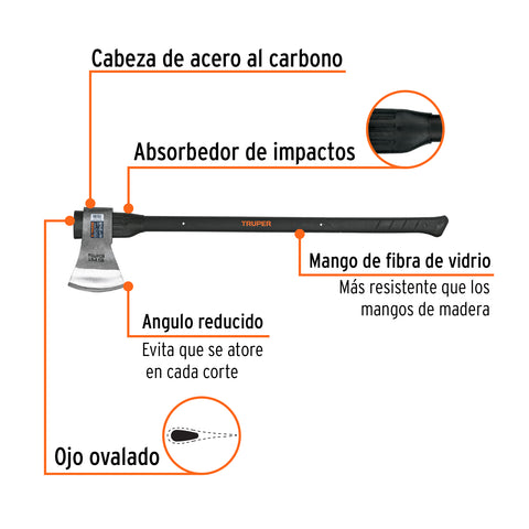 Hacha labor entera 3-1/2 lb, mango de fibra de vidrio 36' | LE-3-1/2M | 14980