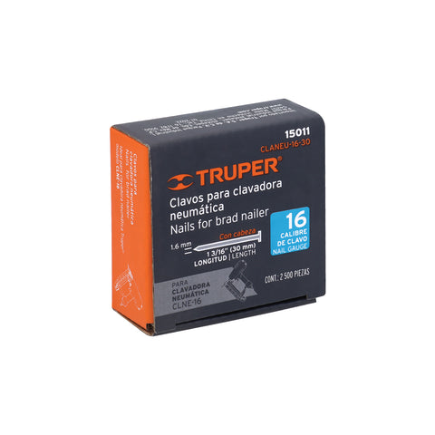 Caja con 2500 clavos calibre 16, 30 mm para CLNE-16, Truper | CLANEU-16-30 | 15011
