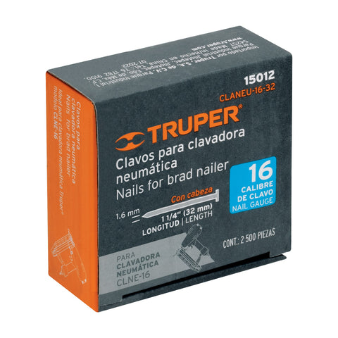 Caja con 2500 clavos calibre 16, 32 mm para CLNE-16, Truper | CLANEU-16-32 | 15012