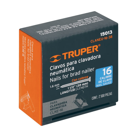 Caja con 2500 clavos calibre 16, 38 mm para CLNE-16, Truper | CLANEU-16-38 | 15013